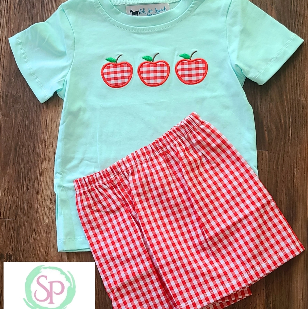 Boys Apple Applique Short Set